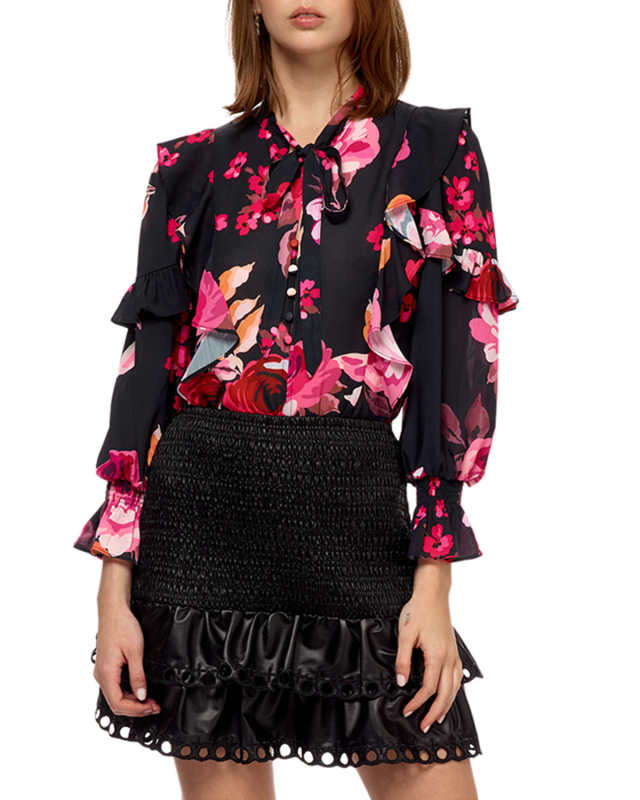 Tie-Neck Ruffle Blouse